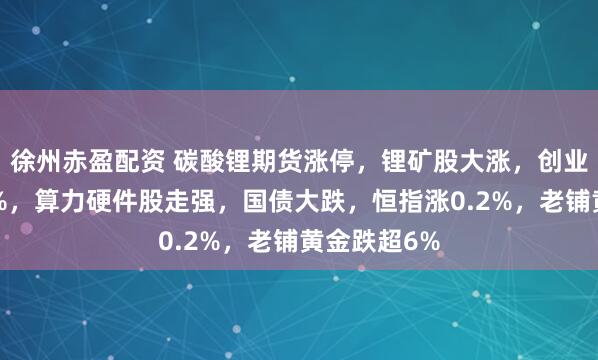 徐州赤盈配资 碳酸锂期货涨停，锂矿股大涨，创业板半日涨2%，算力硬件股走强，国债大跌，恒指涨0.2%，老铺黄金跌超6%