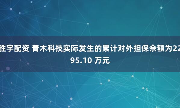 胜宇配资 青木科技实际发生的累计对外担保余额为2295.10 万元