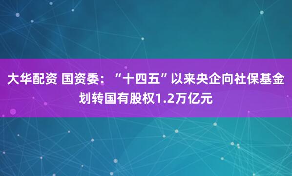 大华配资 国资委：“十四五”以来央企向社保基金划转国有股权1.2万亿元